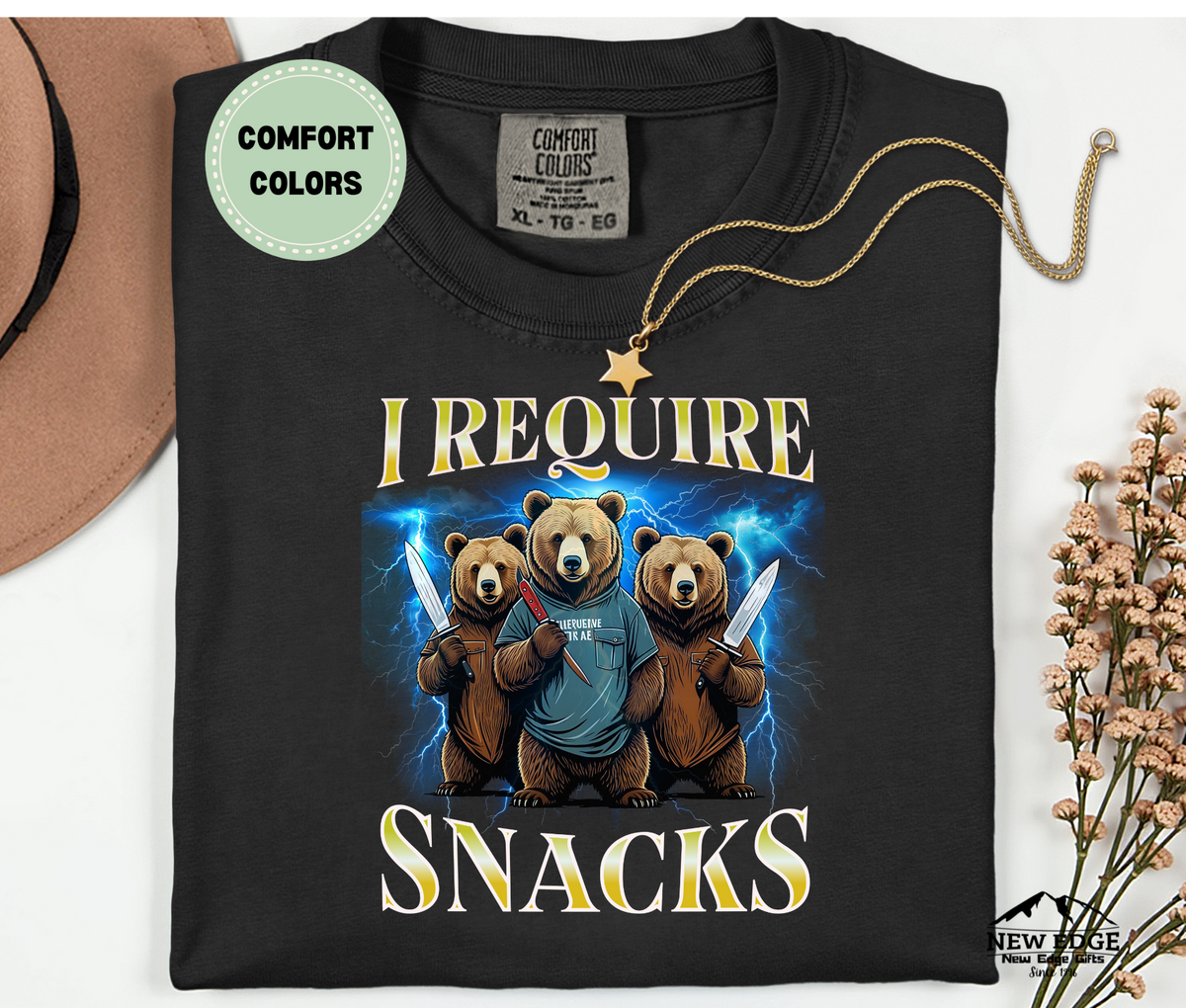 Comfort Colors Bear "I REQUIRE SNACKS" Funny Halloween T-Shirt