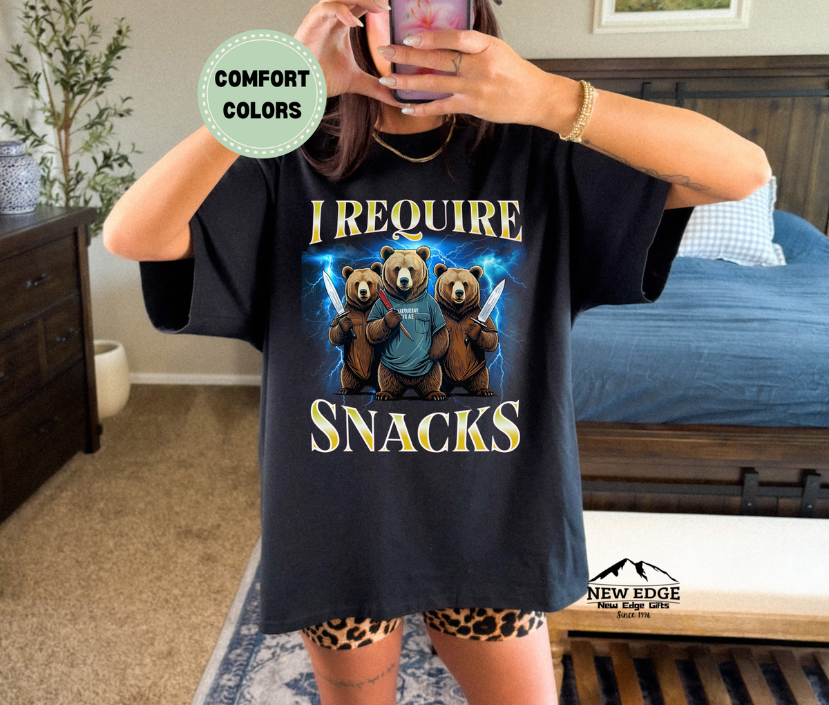 Comfort Colors Bear "I REQUIRE SNACKS" Funny Halloween T-Shirt