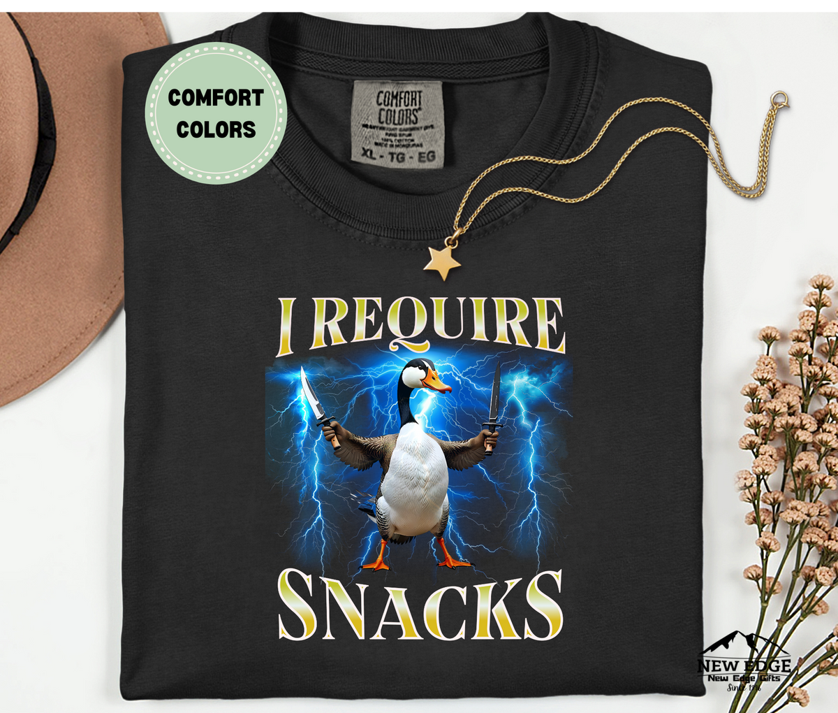 Comfort Colors Goose "I REQUIRE SNACKS" Funny T-Shirt
