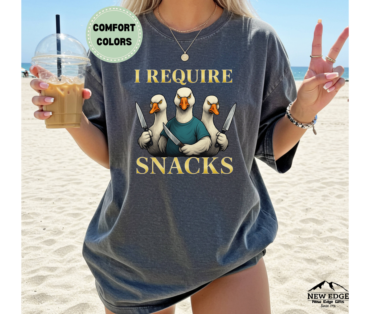 Comfort Colors "I REQUIRE SNACKS" Three Goose Funny T-Shirt