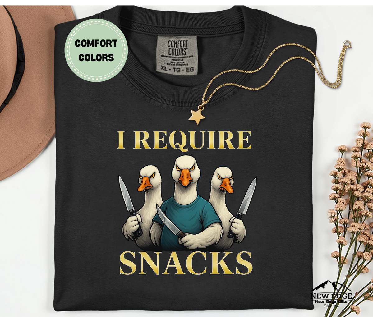 Comfort Colors "I REQUIRE SNACKS" Three Goose Funny T-Shirt