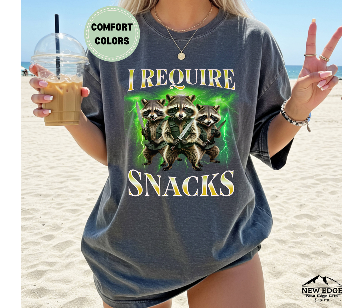 Comfort Colors Bootleg Raccoons "I REQUIRE SNACKS" Funny T-Shirt