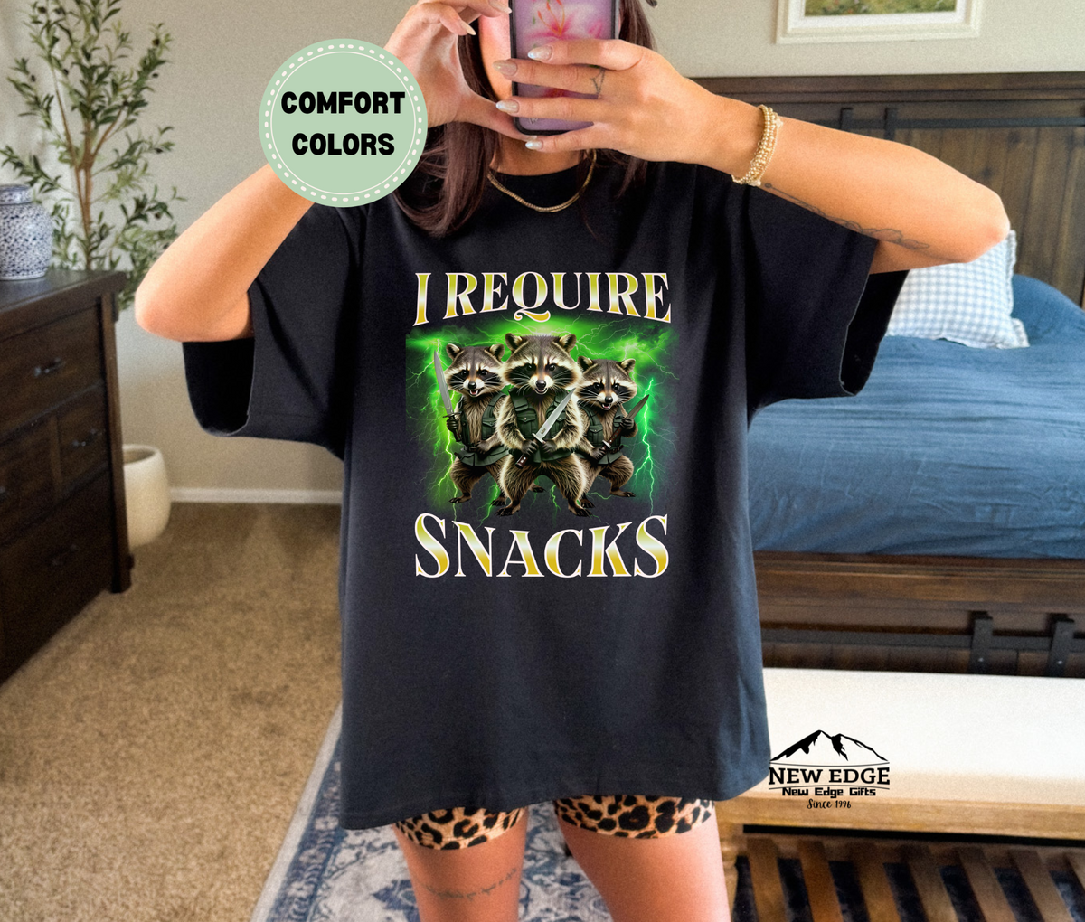 Comfort Colors Bootleg Raccoons "I REQUIRE SNACKS" Funny T-Shirt