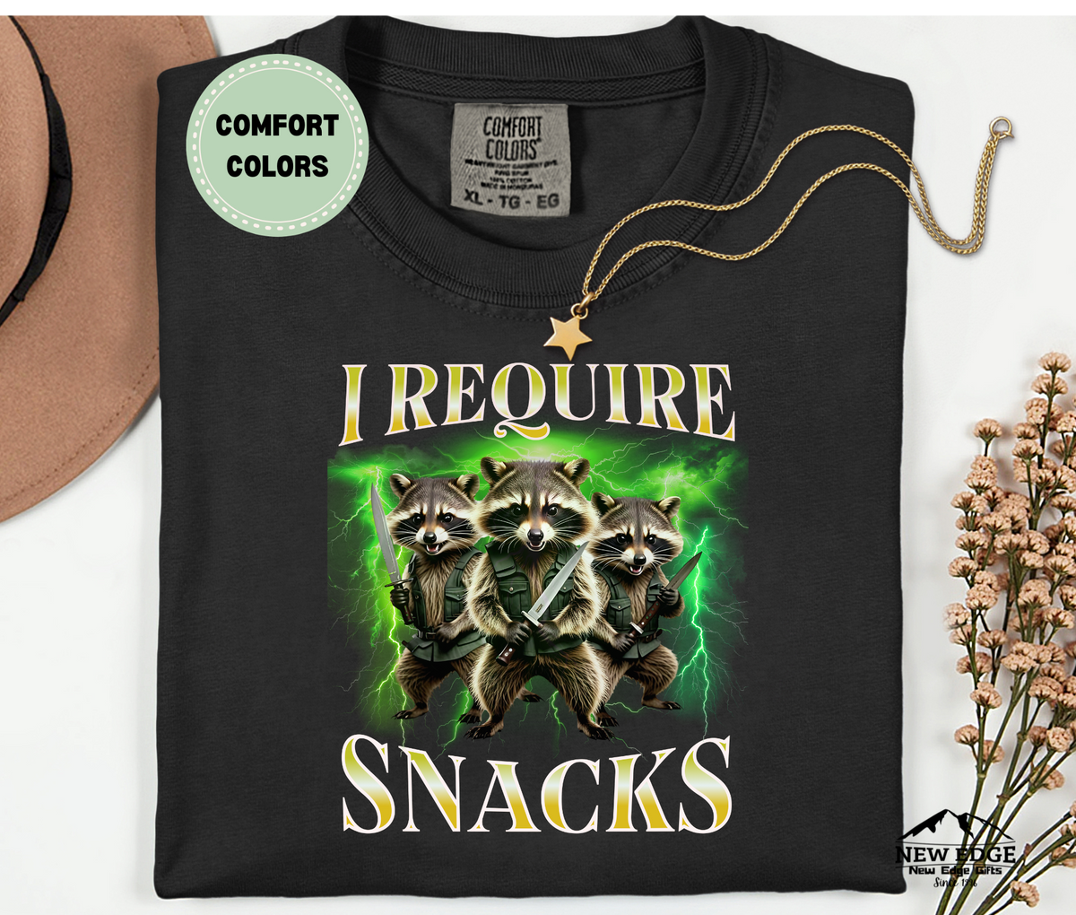Comfort Colors Bootleg Raccoons "I REQUIRE SNACKS" Funny T-Shirt