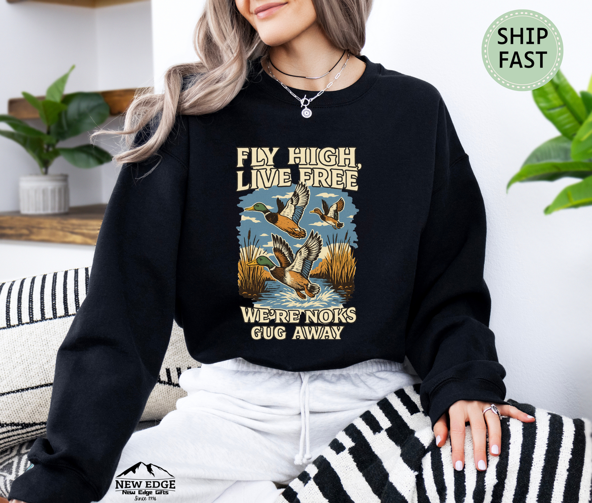 Fly High Live Free Inspirational Quote Retro Unisex Sweatshirt