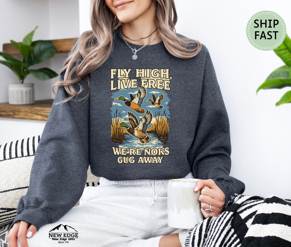 Fly High Live Free Inspirational Quote Retro Unisex Sweatshirt