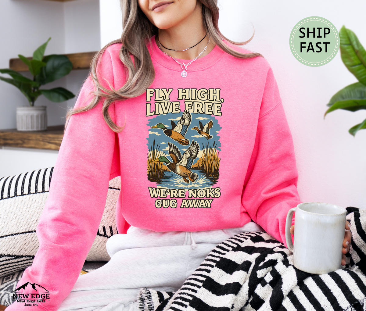 Fly High Live Free Inspirational Quote Retro Unisex Sweatshirt