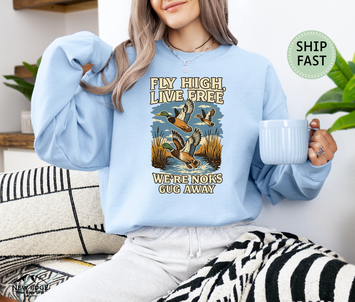 Fly High Live Free Inspirational Quote Retro Unisex Sweatshirt