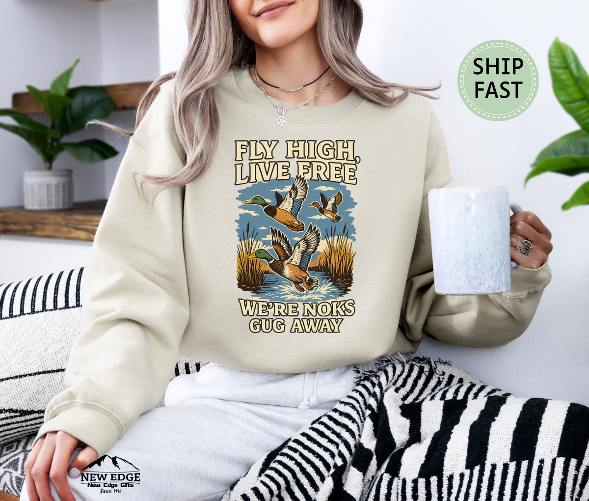 Fly High Live Free Inspirational Quote Retro Unisex Sweatshirt