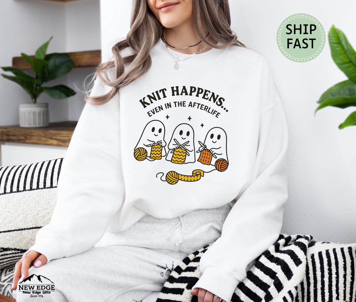 Knit Happens Even in the Afterlife Sweatshirt – Funny Knitting Ghost Sweater