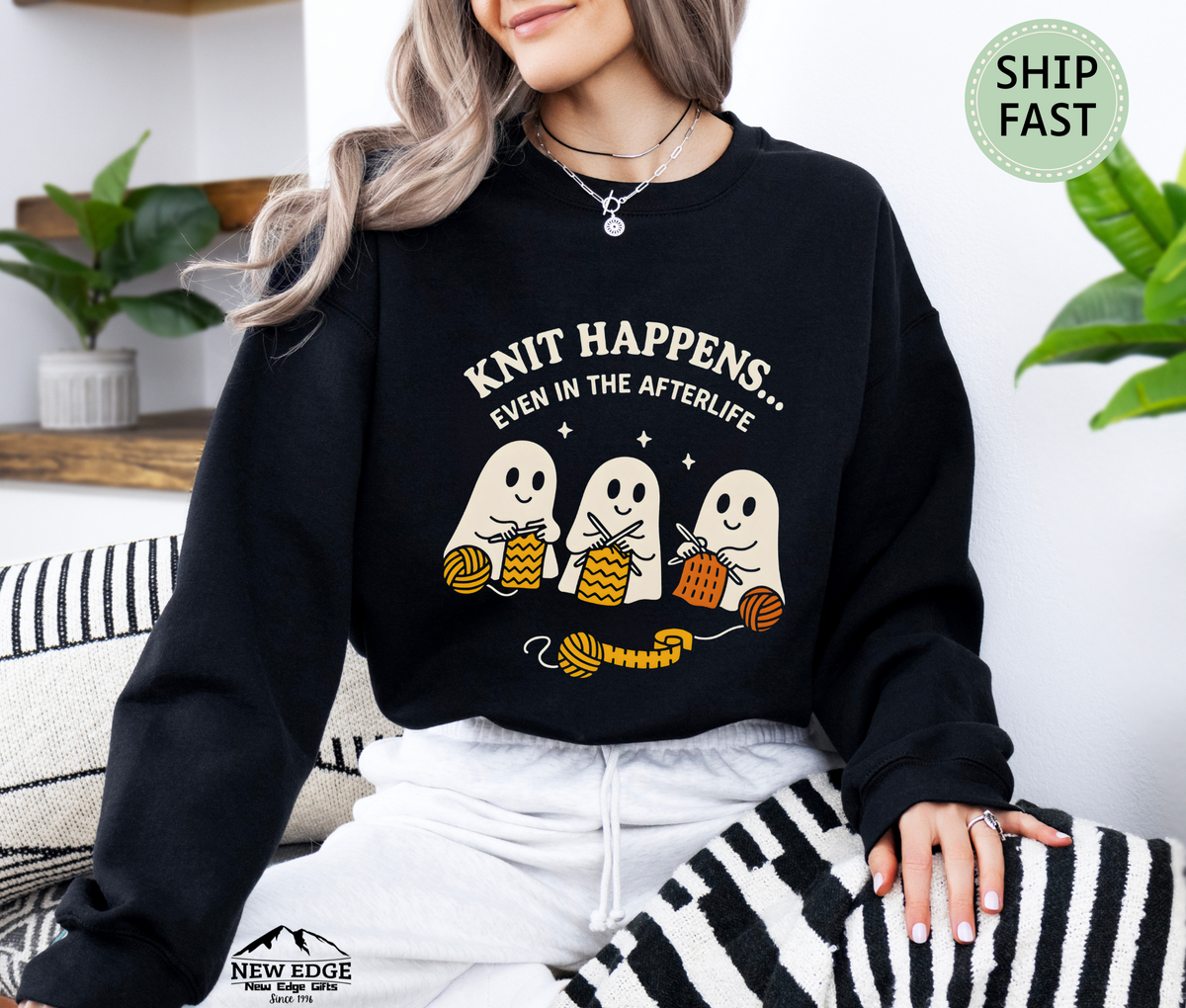 Knit Happens Even in the Afterlife Sweatshirt – Funny Knitting Ghost Sweater