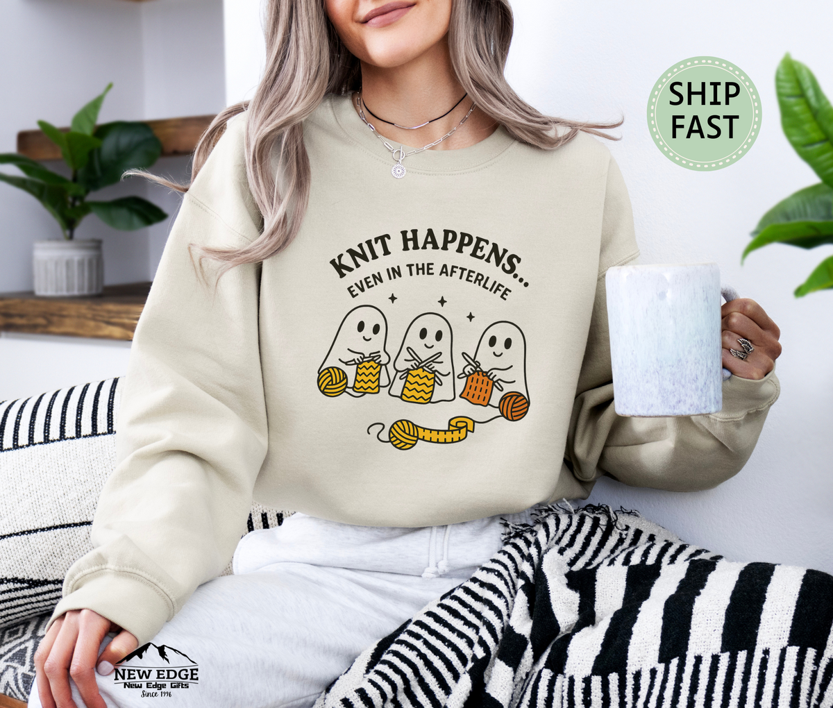 Knit Happens Even in the Afterlife Sweatshirt – Funny Knitting Ghost Sweater