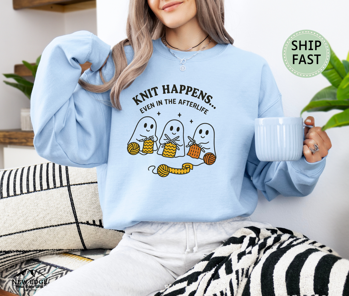 Knit Happens Even in the Afterlife Sweatshirt – Funny Knitting Ghost Sweater