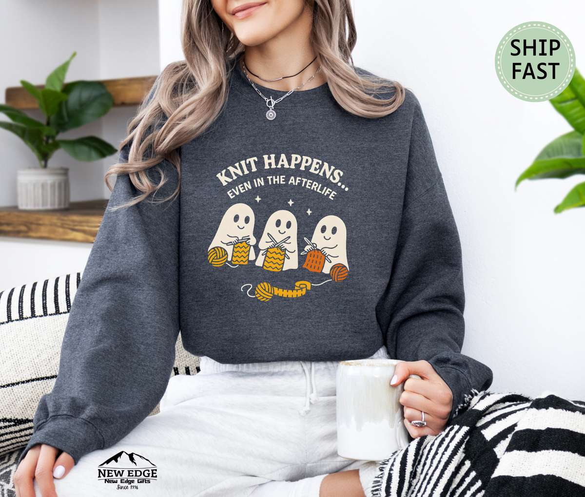Knit Happens Even in the Afterlife Sweatshirt – Funny Knitting Ghost Sweater
