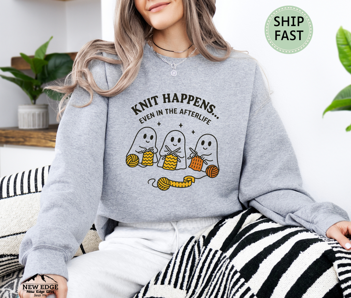 Knit Happens Even in the Afterlife Sweatshirt – Funny Knitting Ghost Sweater