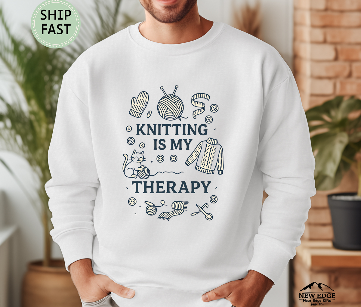 Knitting Is My Therapy Sweatshirt – Cozy Yarn Lover Gift Sweater