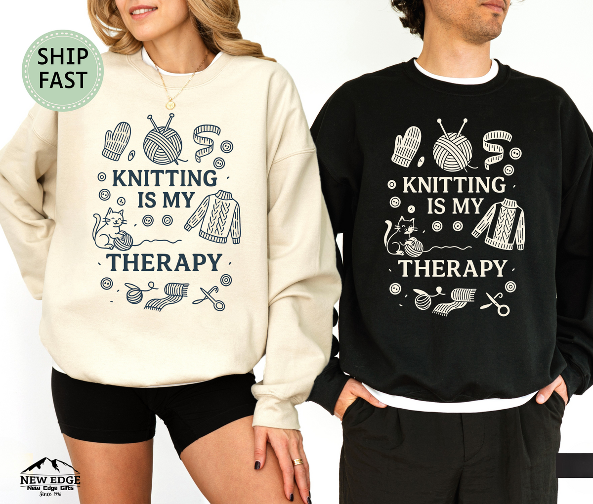 Knitting Is My Therapy Sweatshirt – Cozy Yarn Lover Gift Sweater
