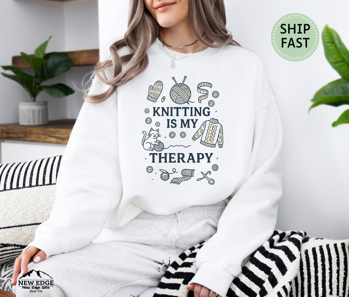 Knitting Is My Therapy Sweatshirt – Cozy Yarn Lover Gift Sweater