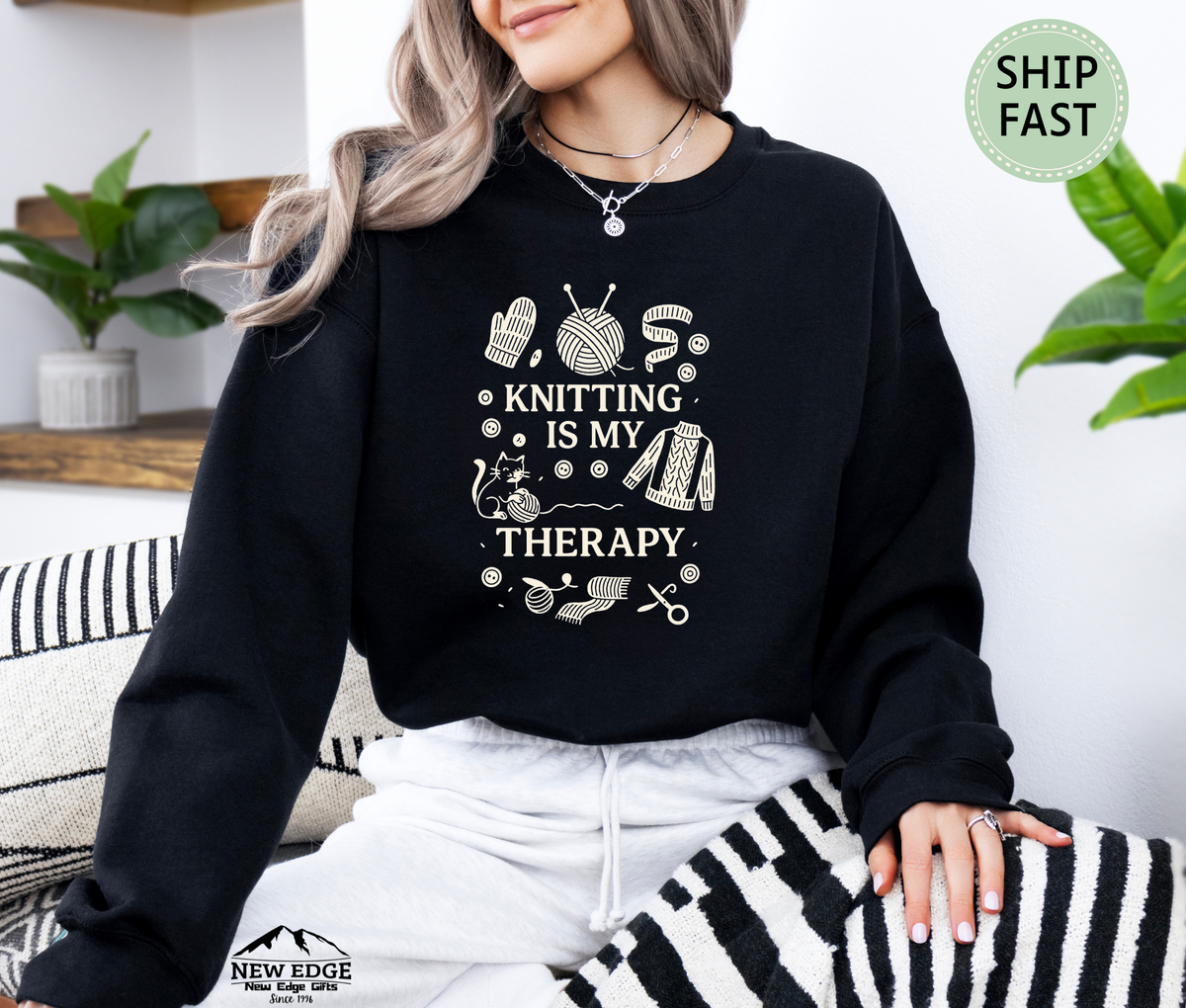 Knitting Is My Therapy Sweatshirt – Cozy Yarn Lover Gift Sweater