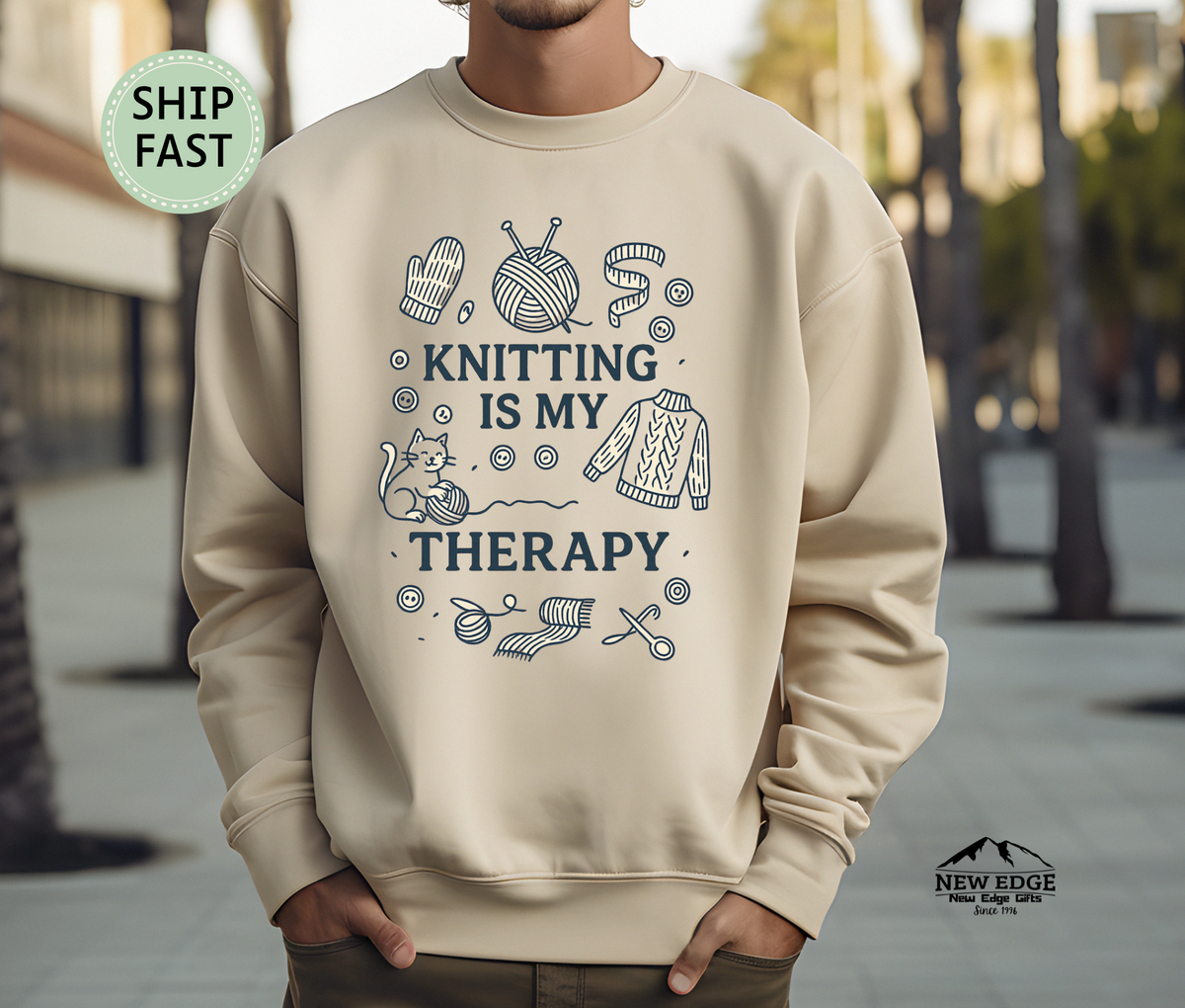 Knitting Is My Therapy Sweatshirt – Cozy Yarn Lover Gift Sweater