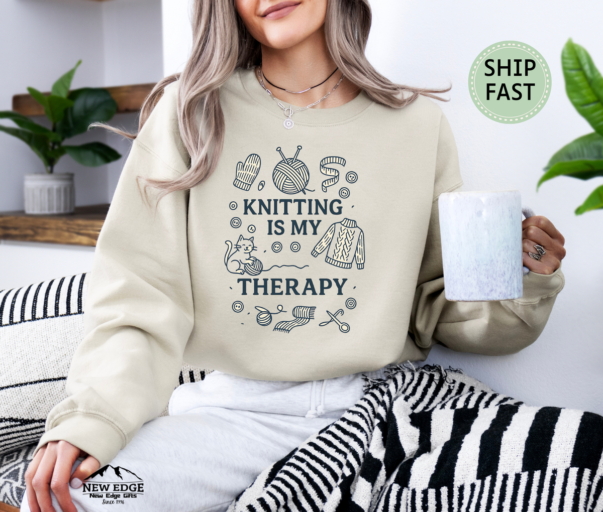 Knitting Is My Therapy Sweatshirt – Cozy Yarn Lover Gift Sweater
