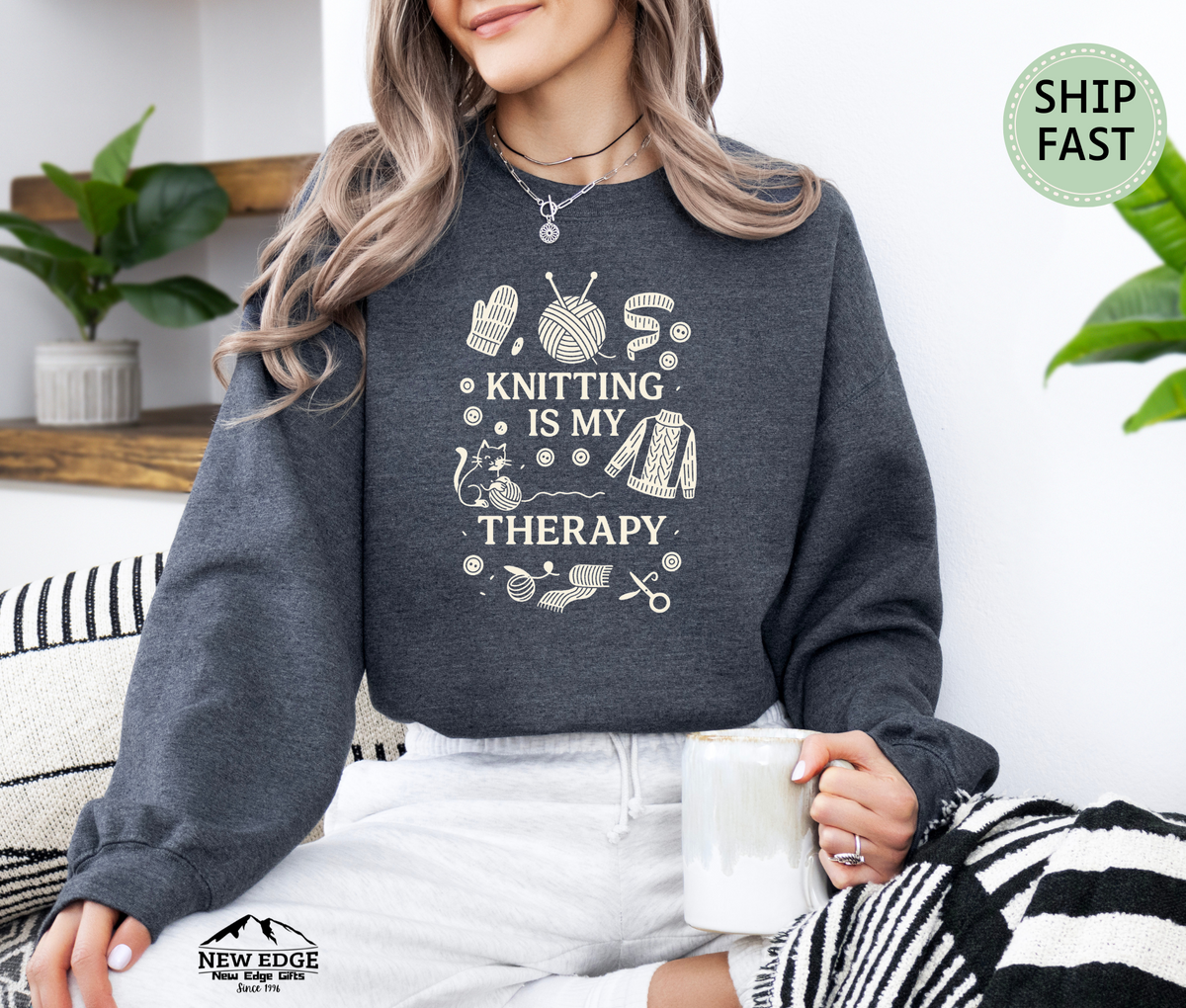 Knitting Is My Therapy Sweatshirt – Cozy Yarn Lover Gift Sweater