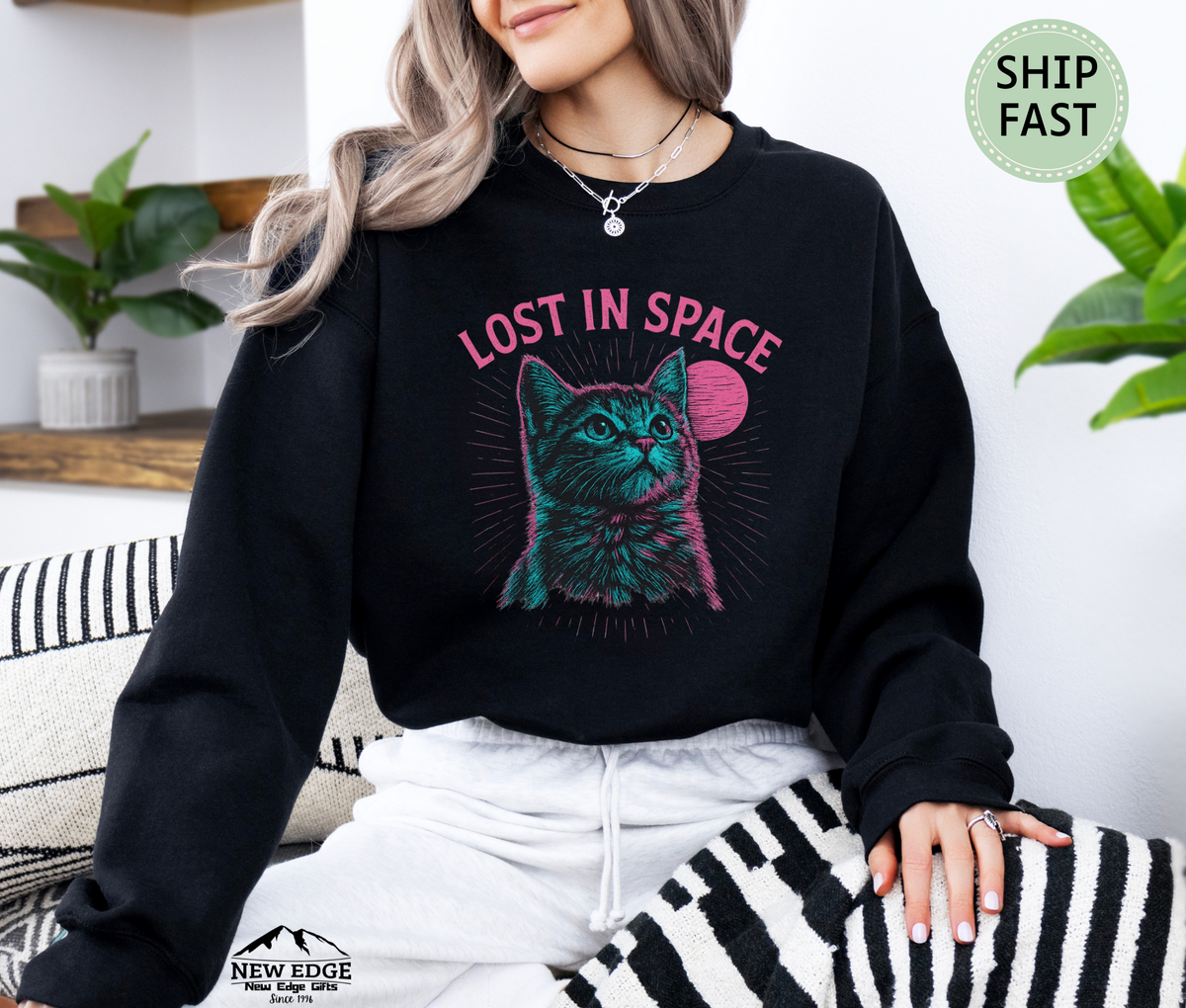 Lost in Space Cat Sweatshirt – Cosmic Kitty Astronaut Sweater