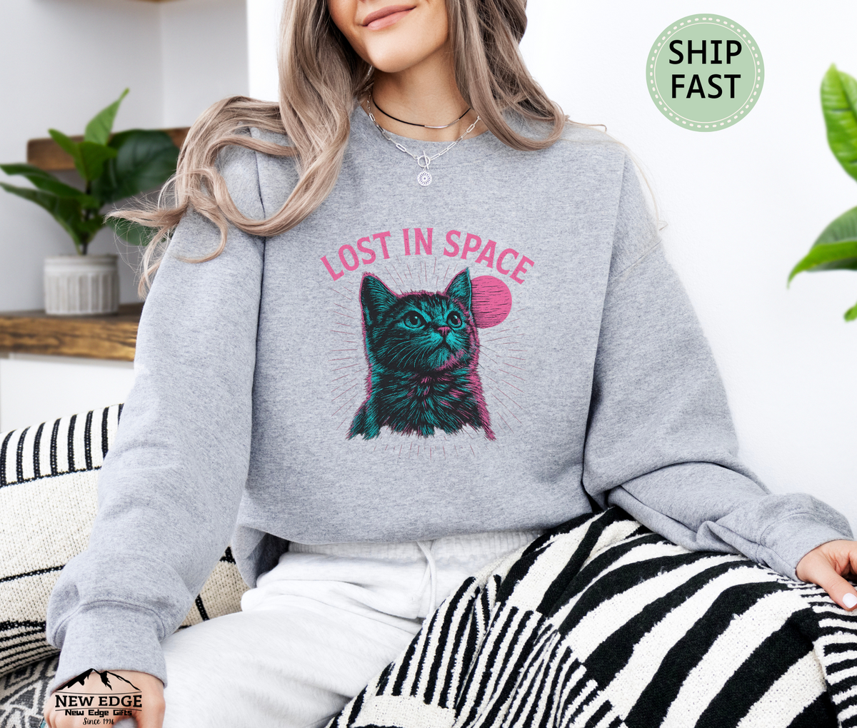 Lost in Space Cat Sweatshirt – Cosmic Kitty Astronaut Sweater