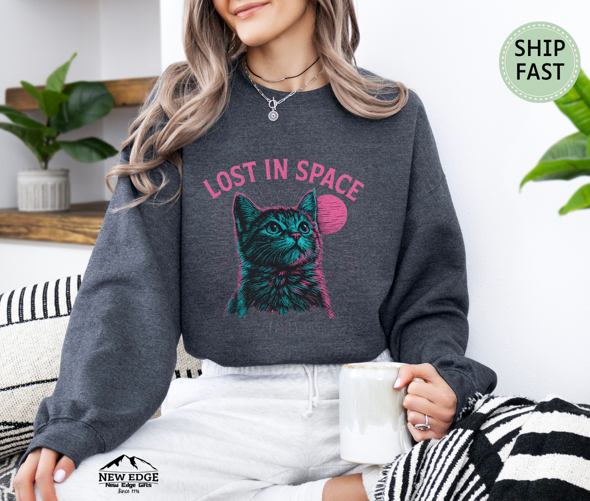 Lost in Space Cat Sweatshirt – Cosmic Kitty Astronaut Sweater