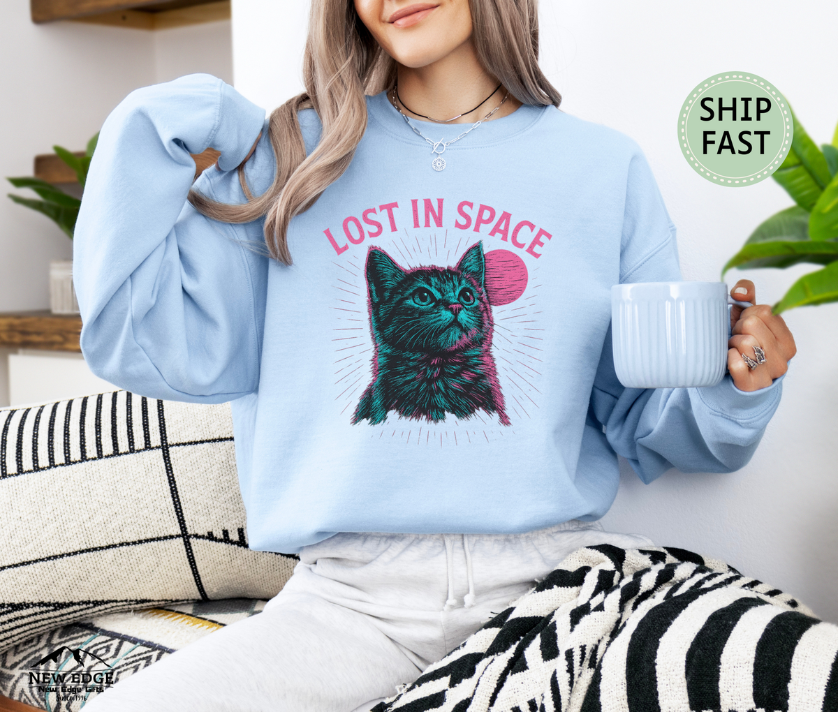 Lost in Space Cat Sweatshirt – Cosmic Kitty Astronaut Sweater