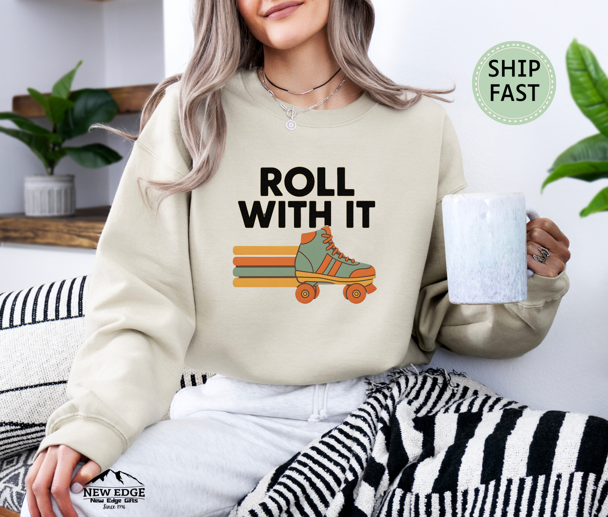 Roll With It Sweatshirt – Motivational Retro Graphic Pullover