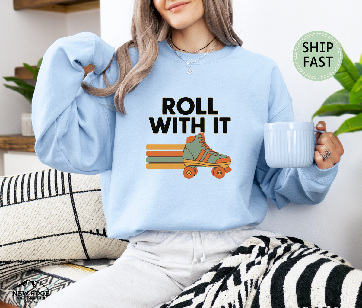 Roll With It Sweatshirt – Motivational Retro Graphic Pullover