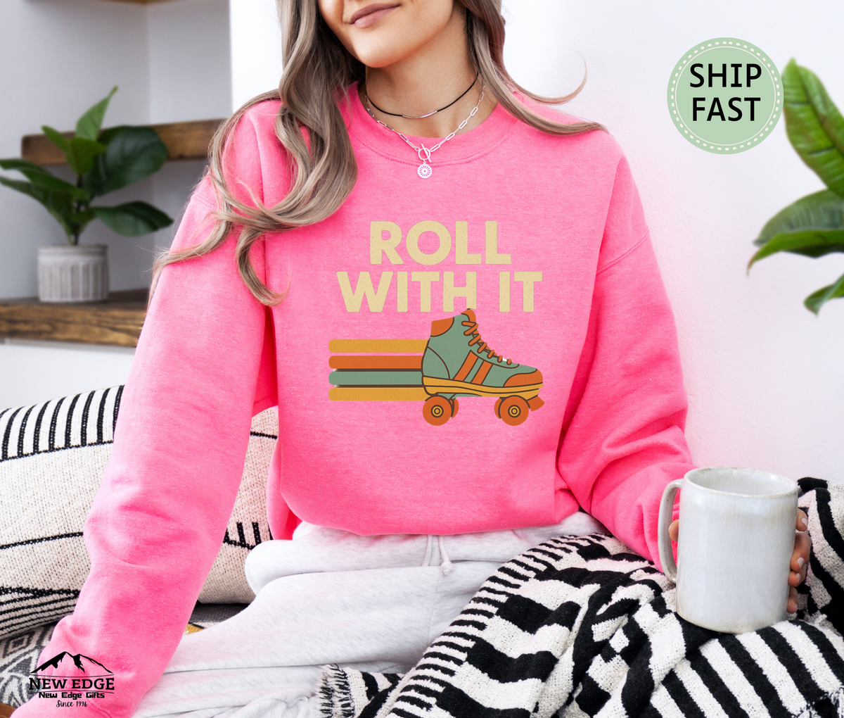 Roll With It Sweatshirt – Motivational Retro Graphic Pullover