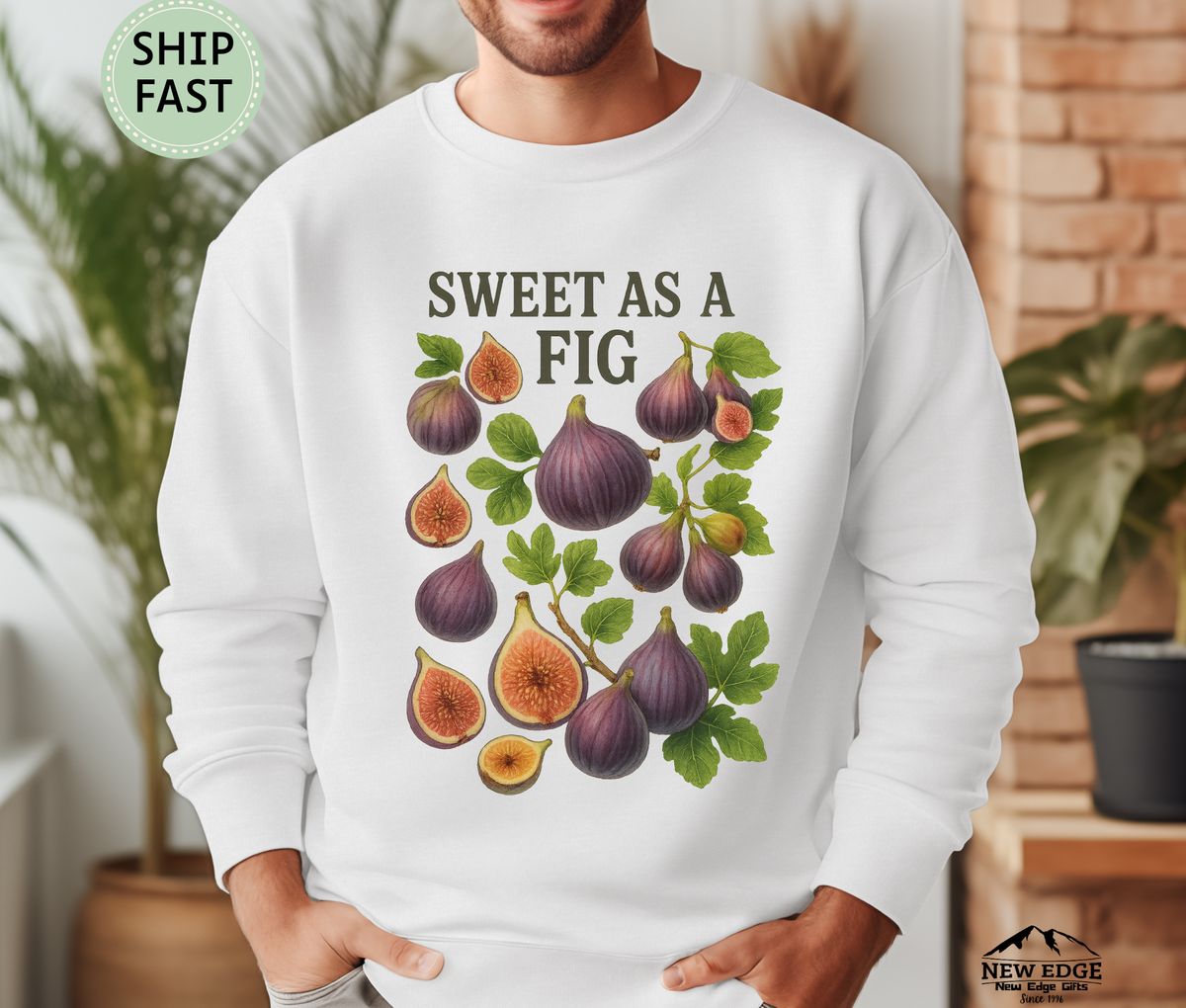 Sweet As A Fig Unisex Sweatshirt – Retro Fruit Graphic Cozy Pullover