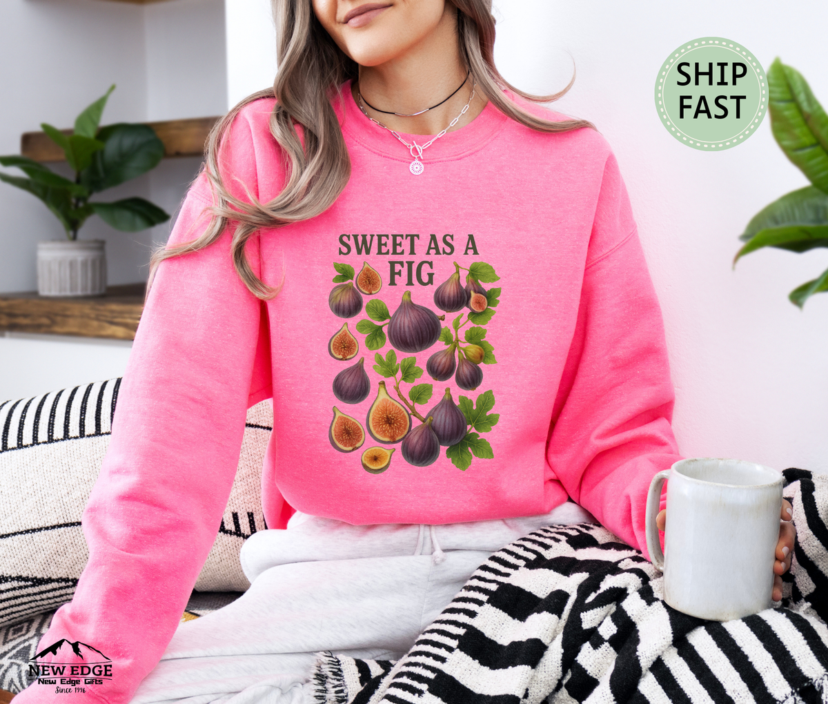 Sweet As A Fig Unisex Sweatshirt – Retro Fruit Graphic Cozy Pullover