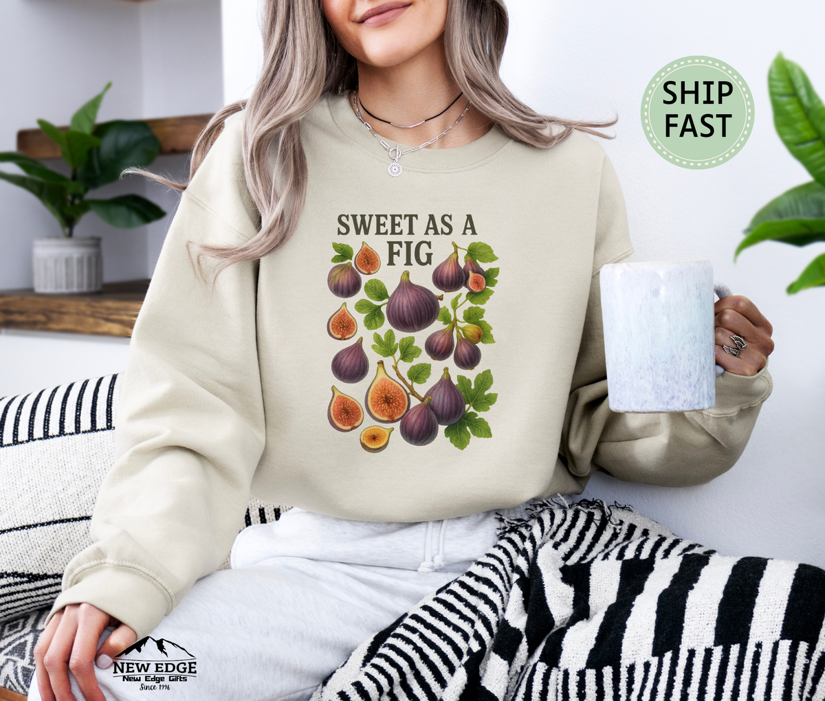 Sweet As A Fig Unisex Sweatshirt – Retro Fruit Graphic Cozy Pullover