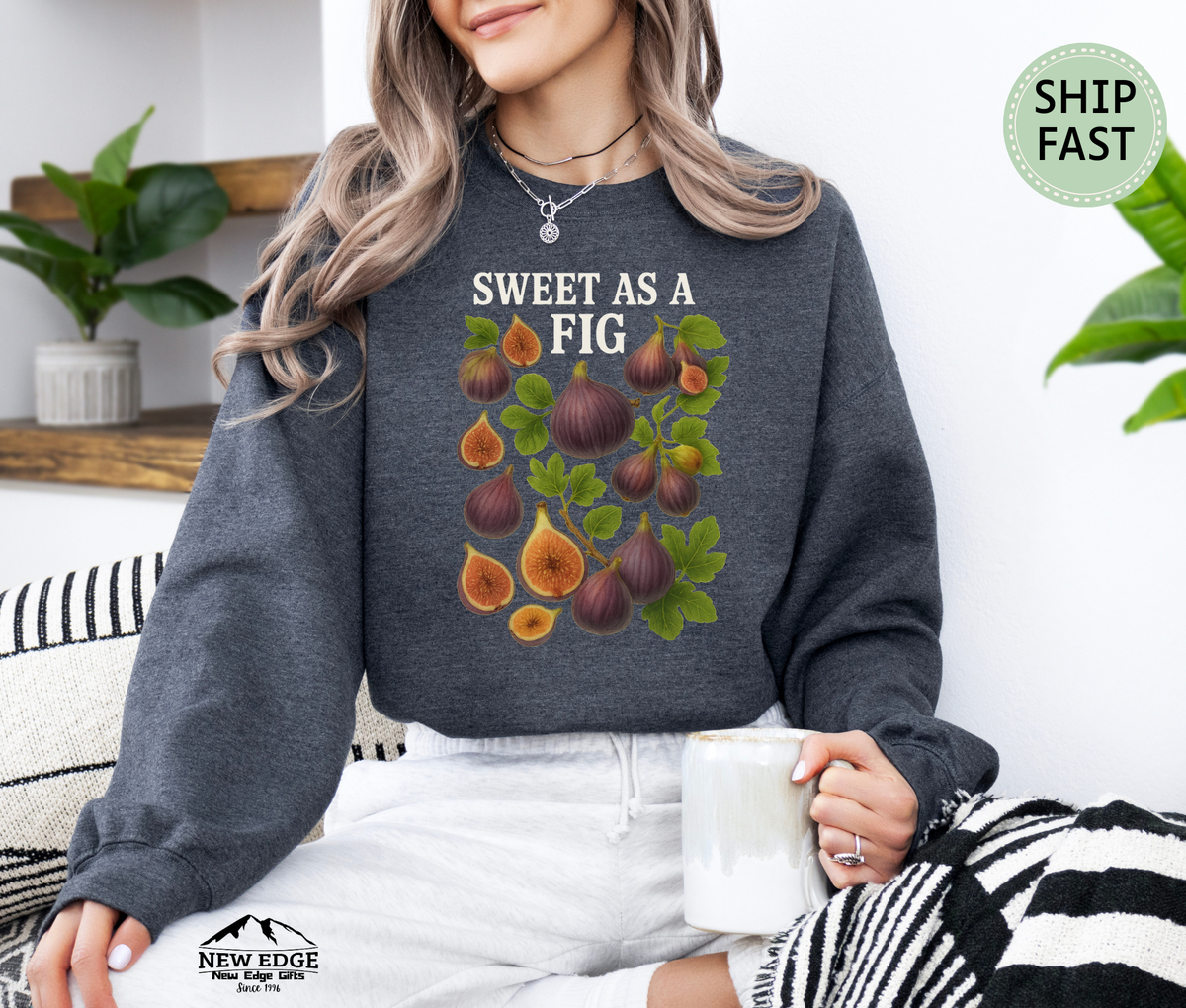 Sweet As A Fig Unisex Sweatshirt – Retro Fruit Graphic Cozy Pullover