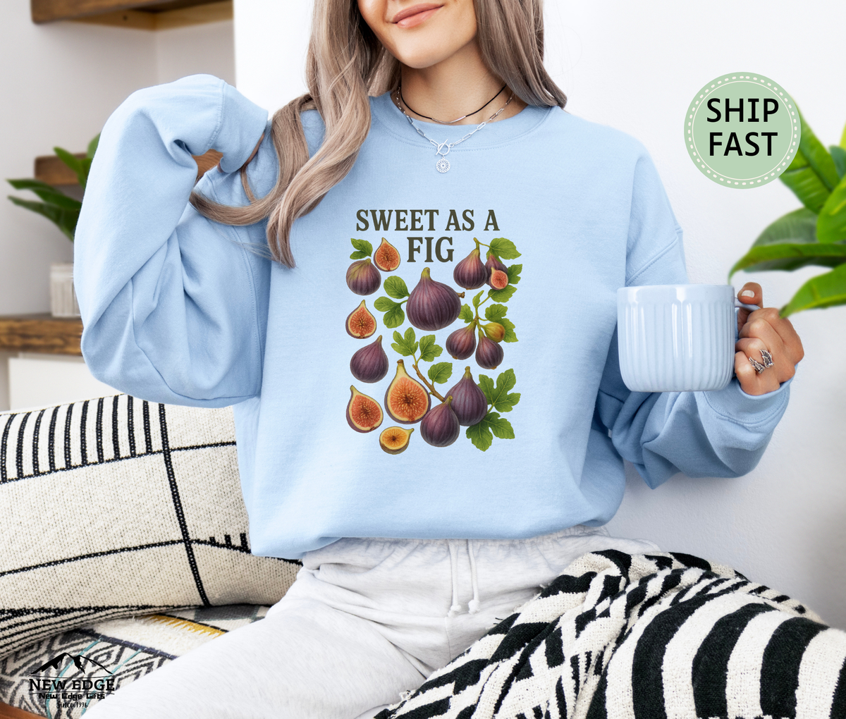 Sweet As A Fig Unisex Sweatshirt – Retro Fruit Graphic Cozy Pullover