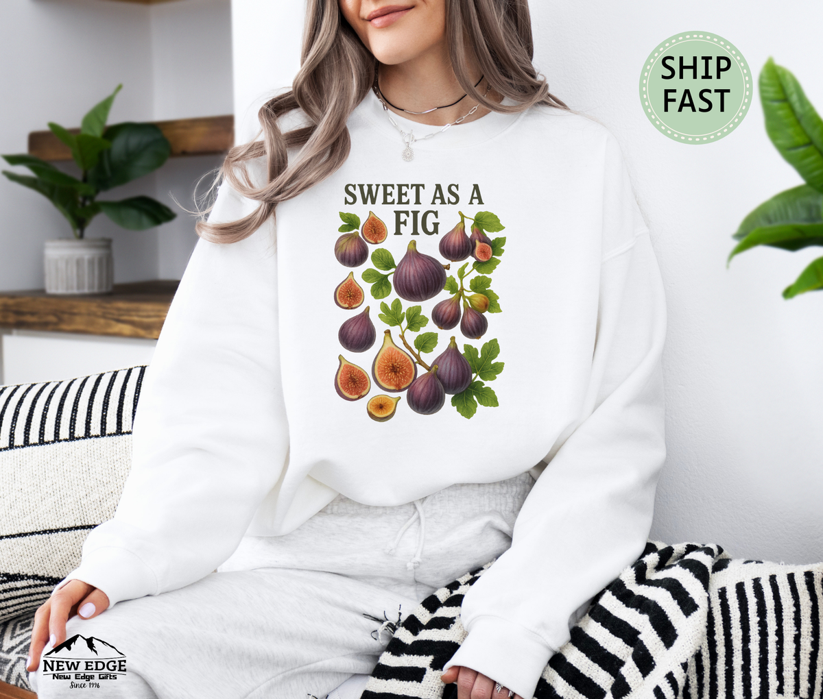 Sweet As A Fig Unisex Sweatshirt – Retro Fruit Graphic Cozy Pullover
