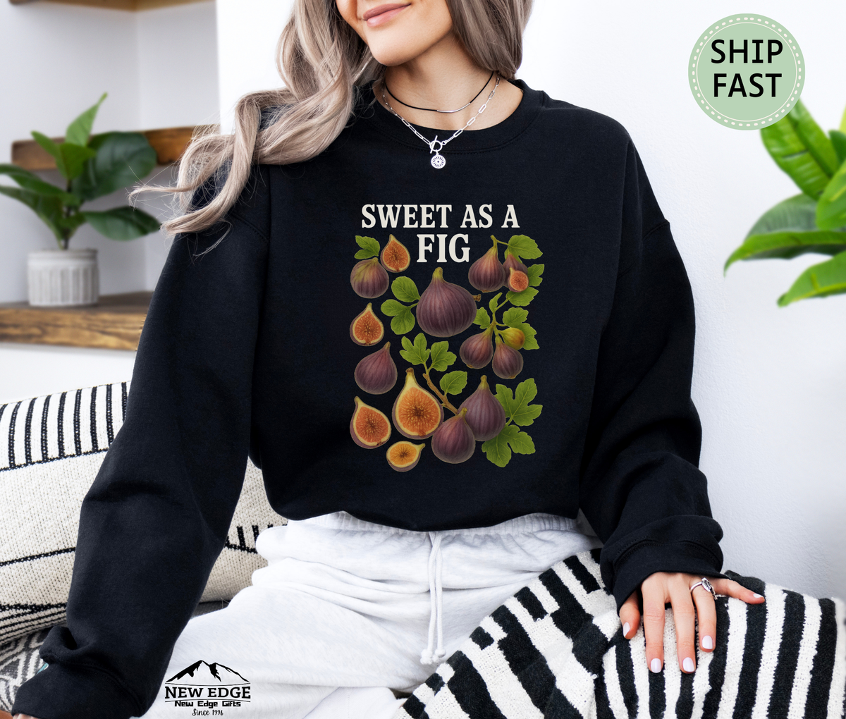 Sweet As A Fig Unisex Sweatshirt – Retro Fruit Graphic Cozy Pullover