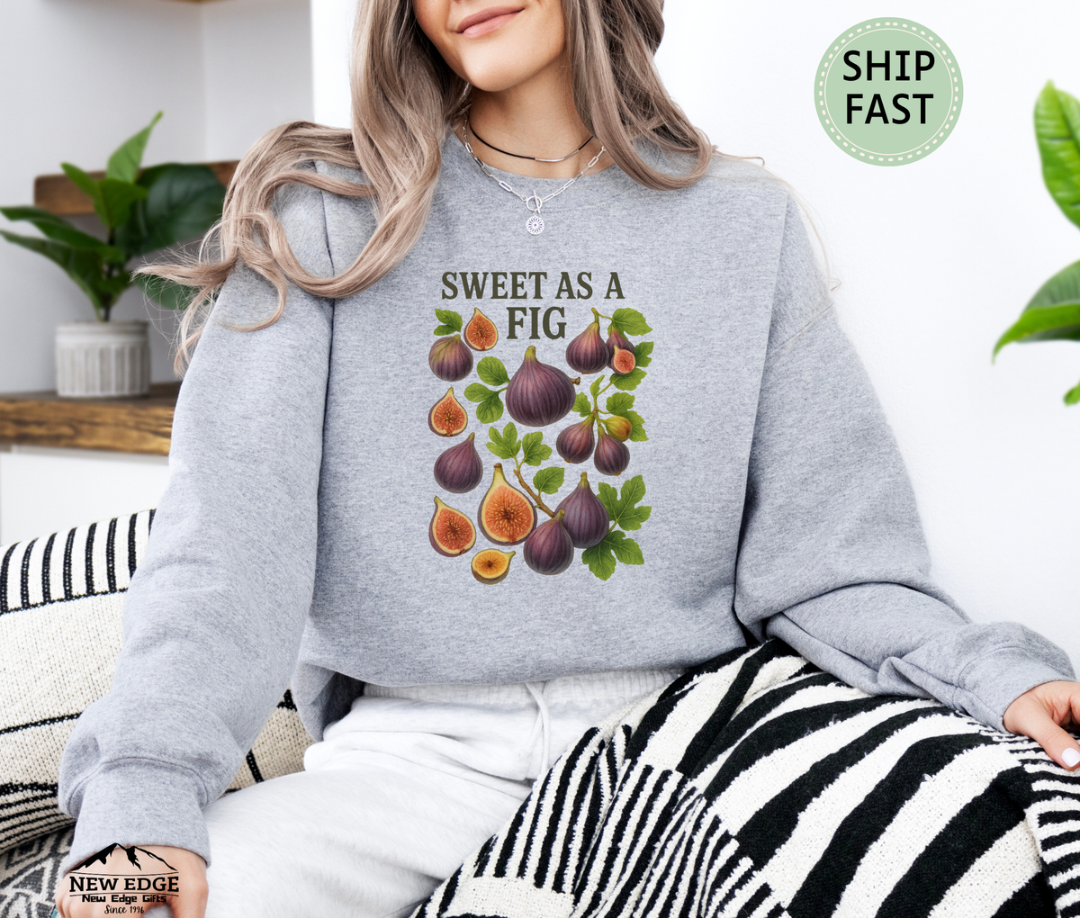 Sweet As A Fig Unisex Sweatshirt – Retro Fruit Graphic Cozy Pullover