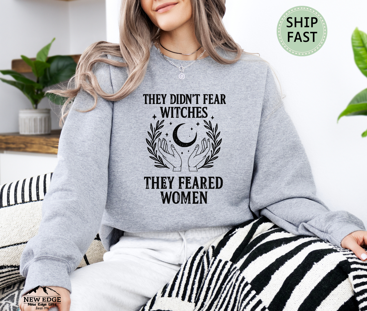 They Didn’t Fear Witches They Feared Women Unisex Sweatshirt – Feminist Moon Graphic