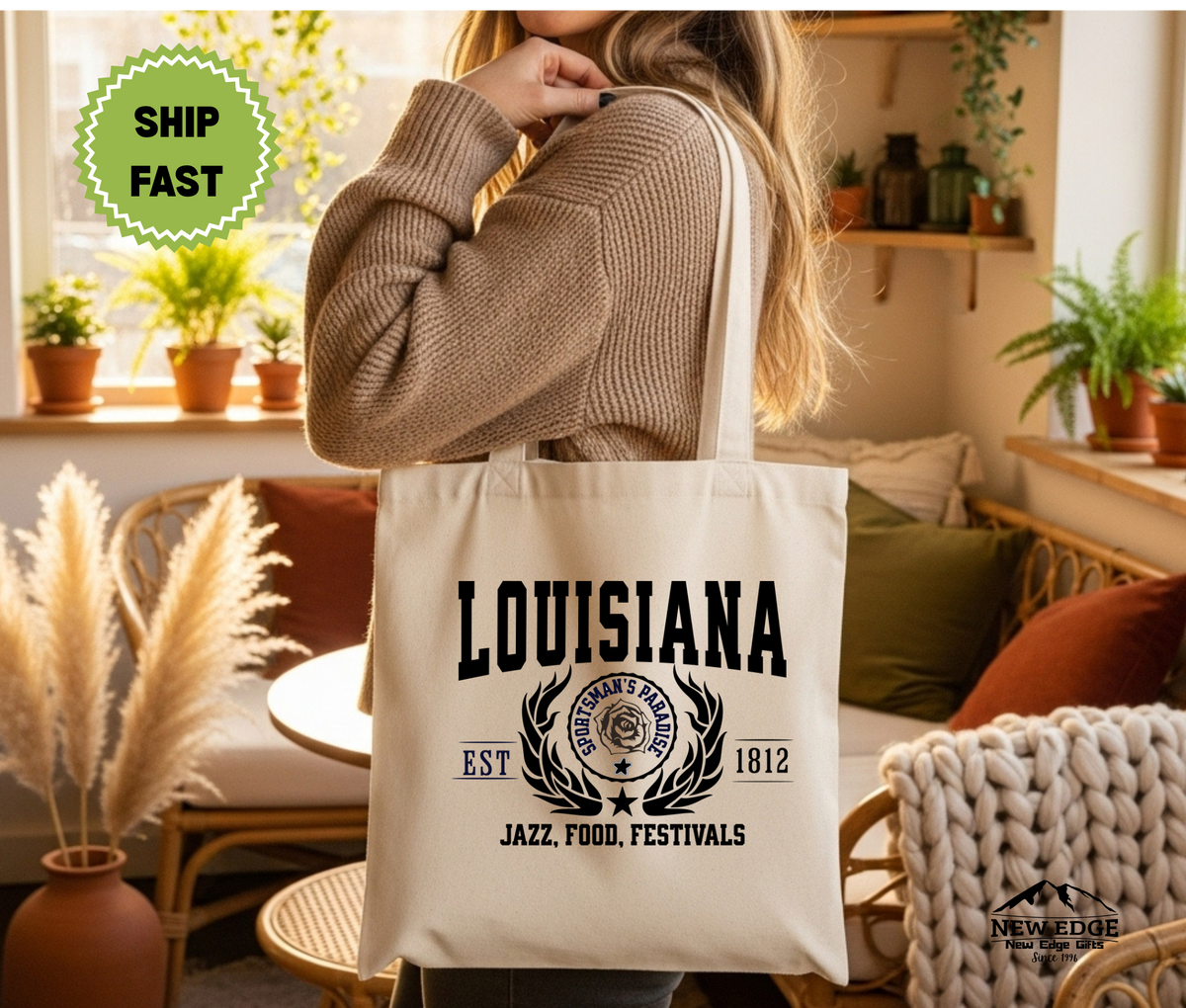 Louisiana State Est. Design Cotton Canvas Tote Bag – Jazz, Food & Festival Heritage