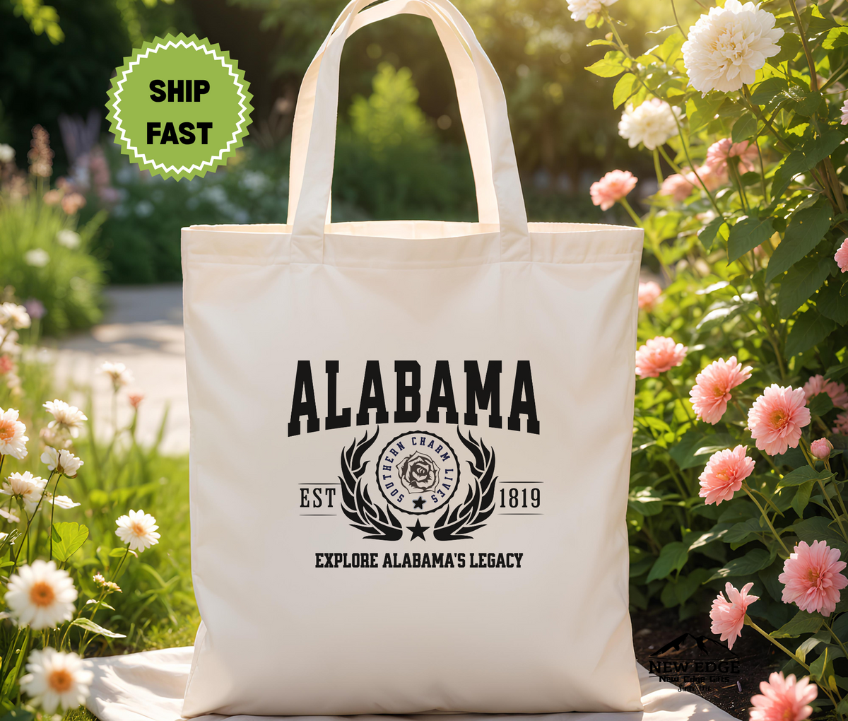 Alabama State Cotton Canvas Tote Bag – “Explore Alabama’s Legacy” Souvenir Gift
