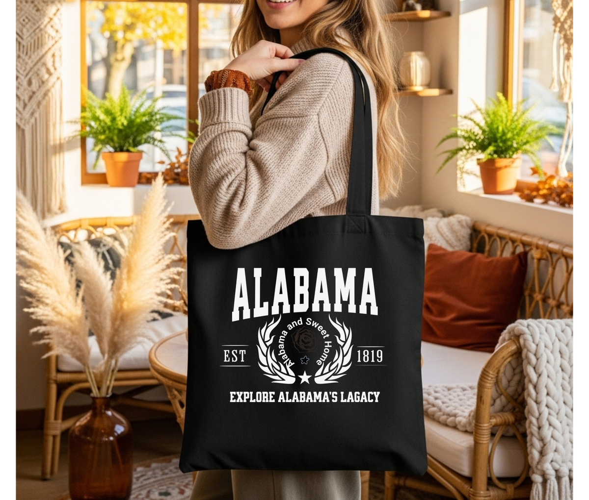 Alabama State Cotton Canvas Tote Bag – “Explore Alabama’s Legacy” Souvenir Gift