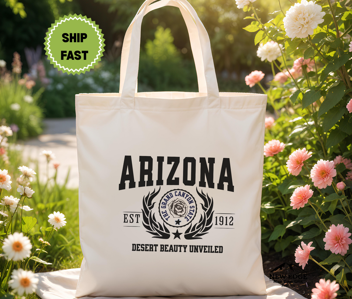 Arizona State Cotton Canvas Tote Bag – “Desert Beauty Unveiled” | USA States Souvenir | Arizona Pride Gift | Eco Travel Tote