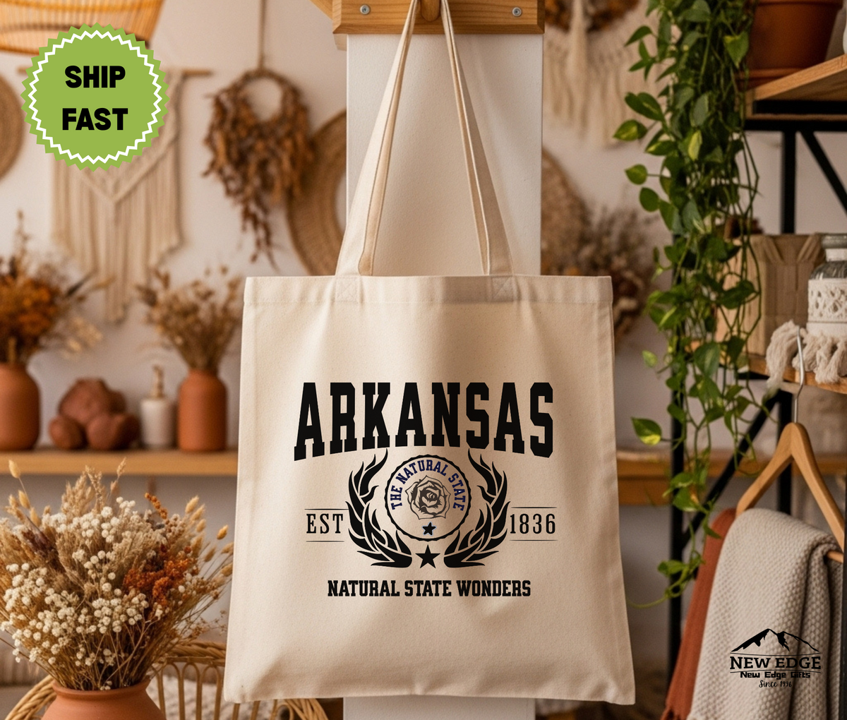 Arkansas State Cotton Canvas Tote Bag, “Natural State Wonders”, USA States Souvenir, Arkansas Pride Gift, Eco Travel Tote