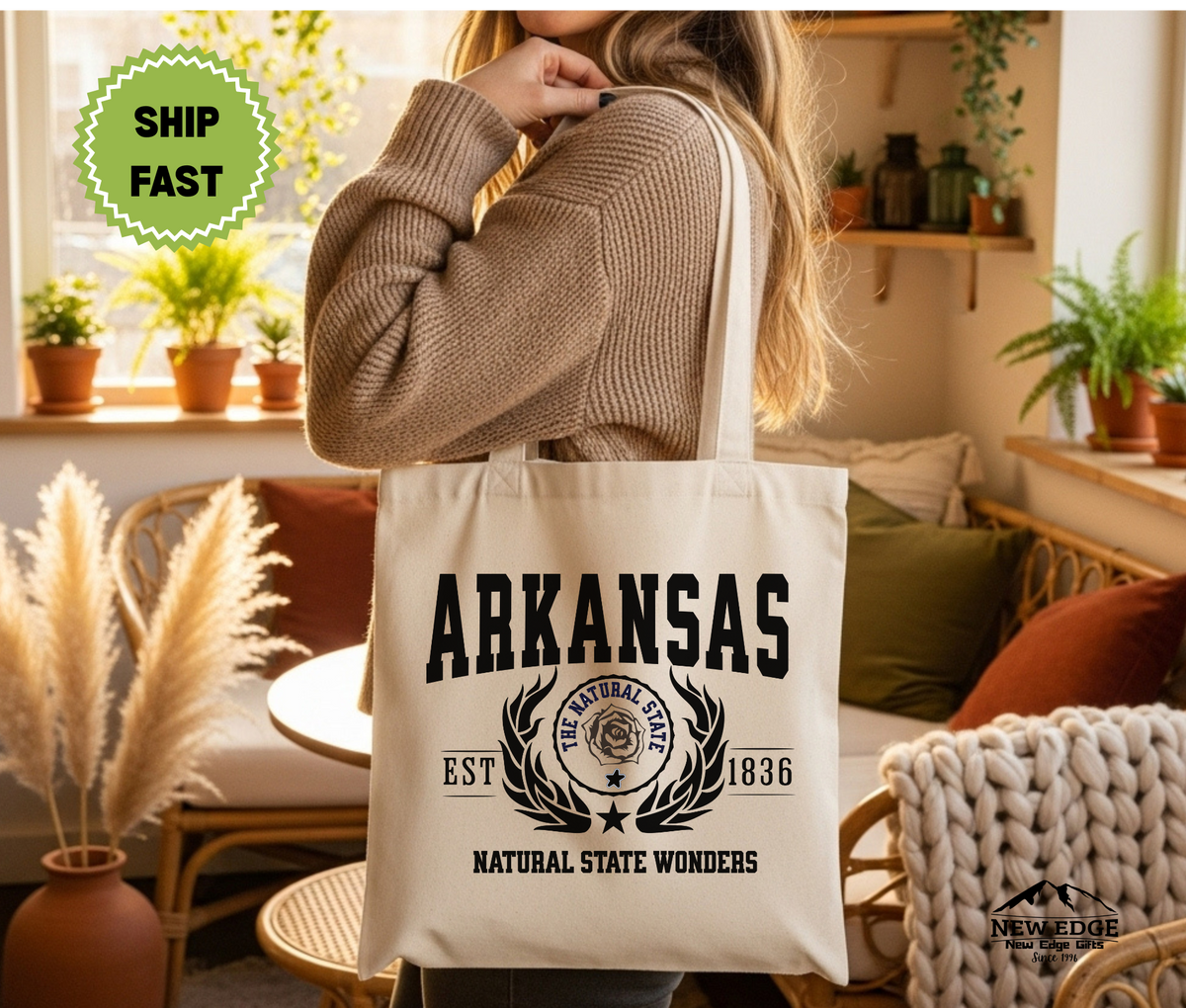 Arkansas State Cotton Canvas Tote Bag, “Natural State Wonders”, USA States Souvenir, Arkansas Pride Gift, Eco Travel Tote