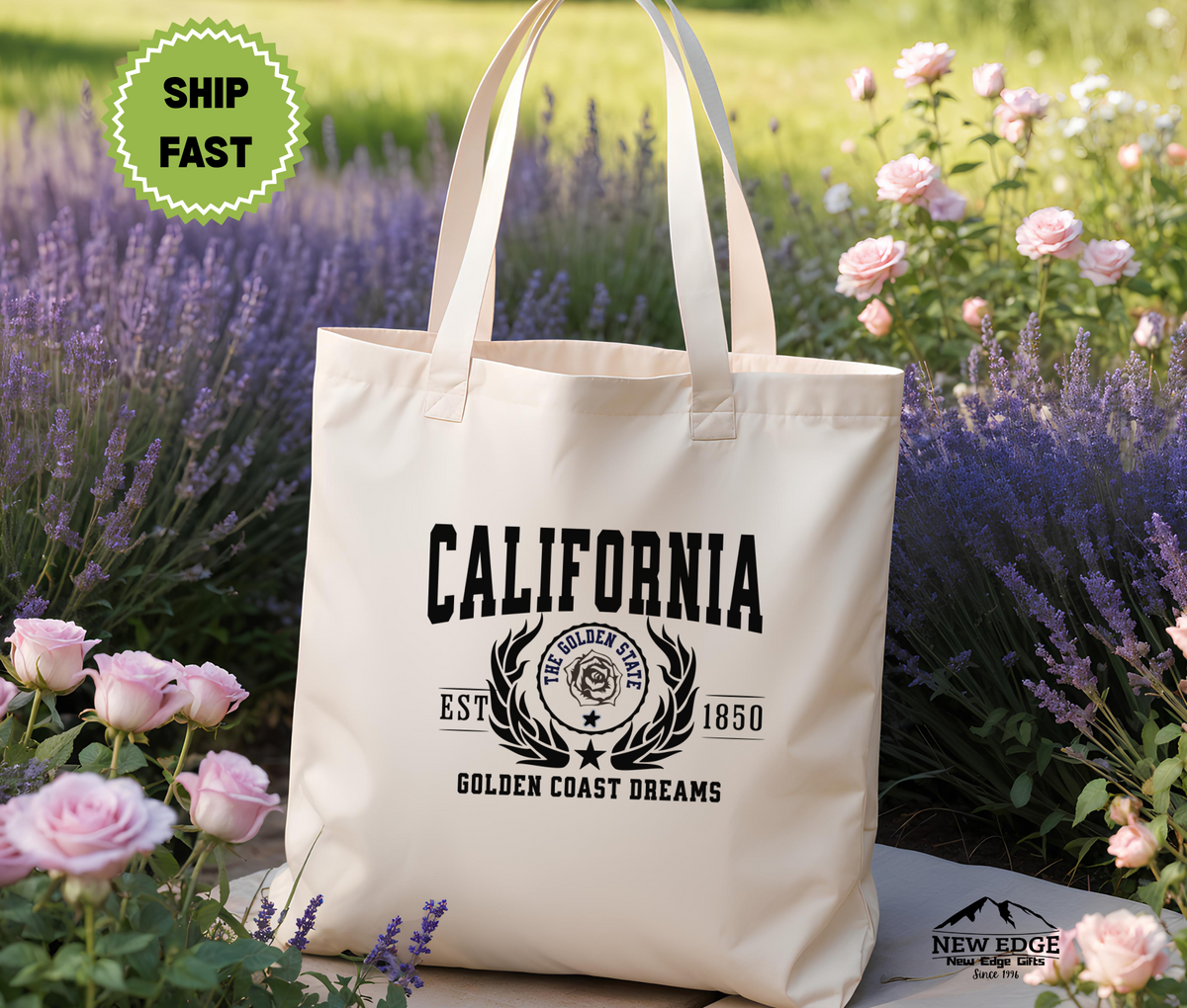 California State Cotton Canvas Tote Bag, “Golden Coast Dreams”, USA States Souvenir, California Pride Gift, Eco Travel Tote