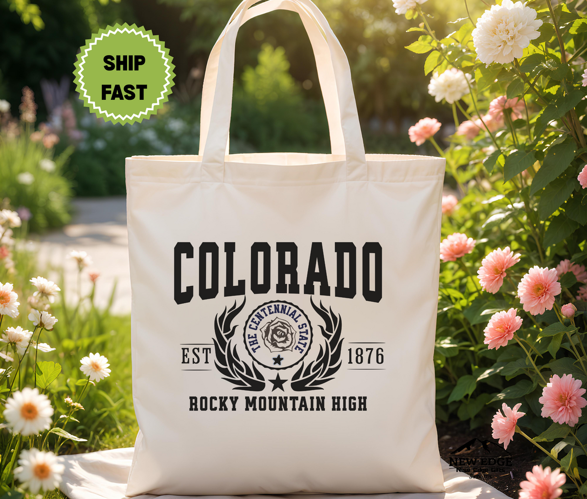 Colorado State Cotton Canvas Tote Bag, “Rocky Mountain High”, USA States Souvenir, Colorado Pride Gift, Eco Travel Tote